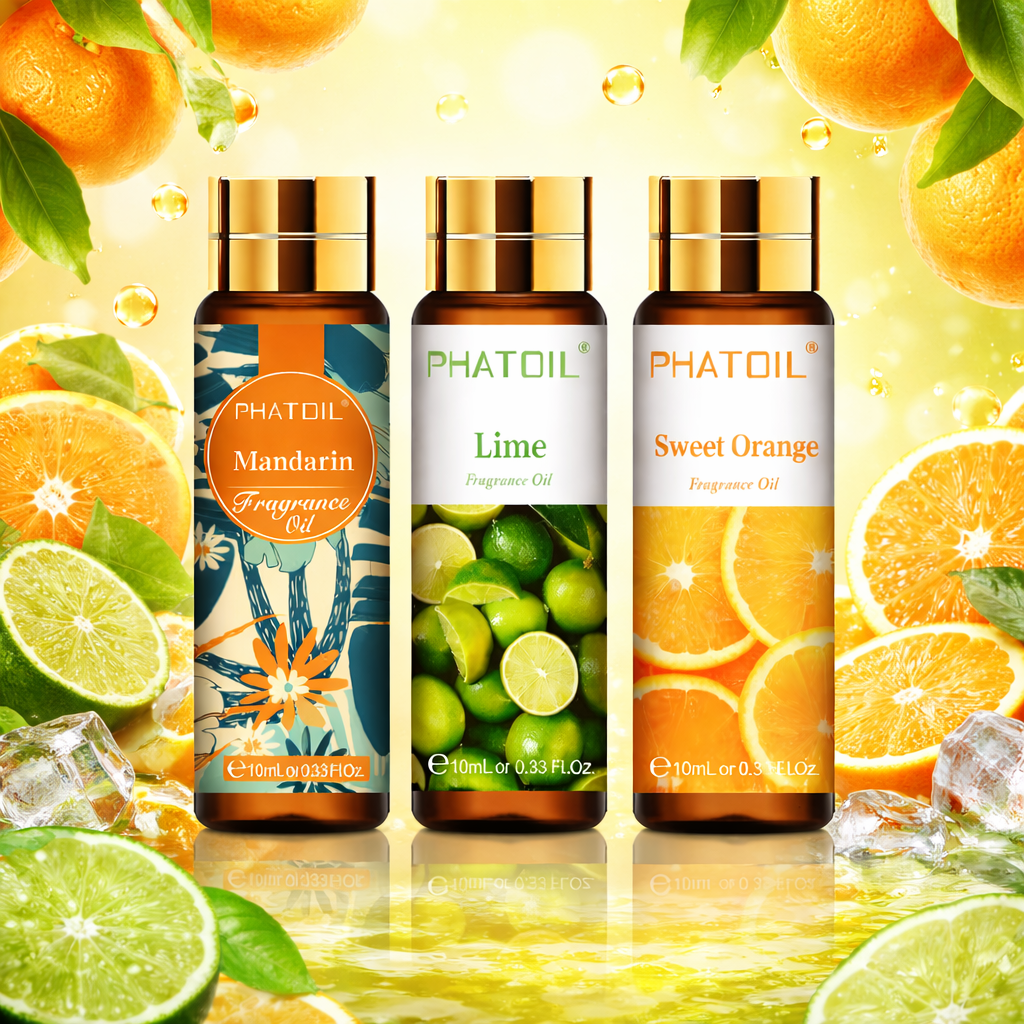 Trio d’huiles parfumées Agrumes – Mandarine, Citron & Orange douce