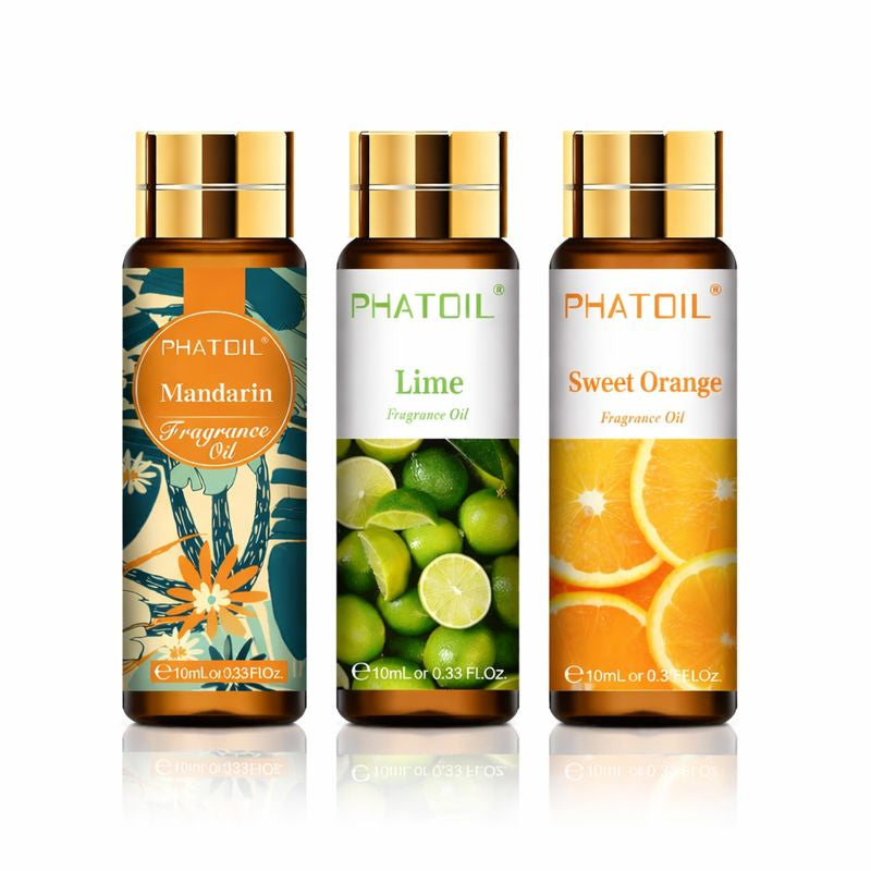 Trio d’huiles parfumées Agrumes – Mandarine, Citron & Orange douce